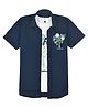 Charchit Cotton Blend Woven Half Sleeves Comfort Happiness Text Printed Shirt With Tee - Navy Blue