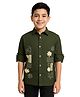 Charchit Cotton Woven Full Sleeves Floral Embroidered Shirt  - Olive Green