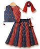 Exclusive from Jaipur Cotton Woven Lehenga and Choli with Dupatta and Sleeveless, Floral Print in Maroon
