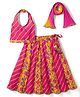 Exclusive from Jaipur Cotton Woven Sleeveless Halter Neck Floral Printed Lehenga Choli Set With Dupatta - Yellow & Dark Pink