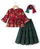 Exclusive from Jaipur Cotton Woven Full Sleeves Floral Printed Choli Lahenga Set with Dupatta - Dark Red & Green
