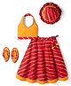 Exclusive From Jaipur Cotton Woven Sleeveless Printed Lehenga Choli Set With Cap & Booties - Red