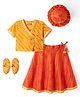 Exclusive From jaipur Cotton Woven Half sleeves Printed Choli & Lehenga Set With Booties & Cap - Yellow