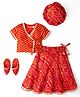Exclusive From jaipur Cotton Woven Half sleeves Printed Choli & Lehenga Set With Booties & Cap - Red