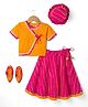 Exclusive from Jaipur Cotton Woven Half Sleeves Foil Floral Printed Choli Lehenga Set With Cap & Booties - Yellow