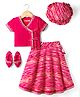 Exclusive From Jaipur Cotton Woven Half Sleeves Lehariya Cap & Mojaris & Tassle Detailing - Dark Pink