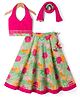 Exclusive From Jaipur Cotton Woven Half Sleeves Lehenga Choli Dupatta Set With Floral Print & Lace Detailing - Dark Pink