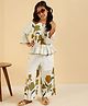Bugandbees Cotton Flex Woven Full Sleeves Floral Printed Coordinating Top & Pants Set - Off White