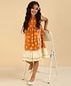 Bugandbees Cotton Woven Sleeveless Schiffli Embroidered Dress - Orange