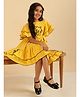 Bugandbees Cotton Woven Half Sleeves Tree Embroidered Dress - Yellow