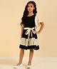 Bugandbees Cotton Woven Half Layered Flutter Sleeves Schiffli Embroidered & Front Tie Up Detailed Dress - Black