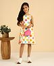 Bugandbees Cotton Flax Woven Sleeveless Floral Printed Dress - Multi Colour