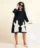 Bugandbees Cotton Woven Full Sleeves Bunny Patch Embroidered Dress - Black