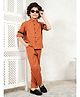Bugandbees Cotton Flax Woven Full Sleeves Solid Shirt & Pant Set - Brown