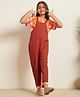 Bugandbees Cotton Flax Woven Solid Dungaree With Half Sleeves Polka Dots Printed Tee - Red & Orange