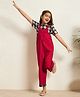 Bugandbees Poplin Woven Solid Dungaree With Half Sleeves Hearts Printed Checked Tee - Red