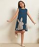 Bugandbees Poplin Woven Sleeveless Solid Rabbit Patch Detailed Dress - Teal Blue