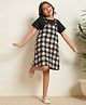 Bugandbees Poplin Woven Heart Checked Pinafore Dress With Half Sleeves Solid Tee - Black