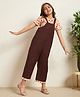 Bugandbees Cotton Flax  Woven Solid Dungaree With Half Sleeves Floral Printed Tee - Brown