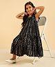 Bugandbees Viscose Rayon Woven Sleeveless Frill Detailed & Spots Printed Dress - Black