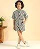 Bugandbees Woven Half Sleeves Striped & Floral Printed Coordinating Shirt & Shorts Set  - Black
