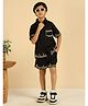 Bugandbees Poplin Woven Half Sleeves Abstract Embroidered Shirt & Shorts Set - Black