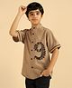 Bugandbees Cotton Flax Woven Half Sleeves Lace Embroidered Shirt - Beige