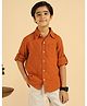 Bugandbees Cotton Flax Woven Full Sleeves Solid Shirt - Orange