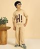 Bugandbees Knitted Knit Full Sleeves Hi Text Patch Detailed Tee & Pants Set - Beige