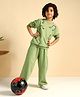 Bugandbees Knitted Knit Full Sleeves Musical Notes Embroidered Tee & Pants Set - Green