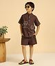 Bugandbees Cotton Flex Woven Half Sleeves Trees Embroidered  Shirt & Shorts Set - Brown