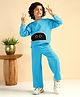 Bugandbees Knitted Knit Full Sleeves Cartoon Face Patch Detailed Tee & Pants Set - Blue
