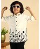 Bugandbees Cotton Flax Woven Full Sleeves Leaves Printed Shirt - Off White