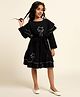 Bugandbees Cotton Woven Full Layered Flutter Sleeves Palm Trees Embroidered Tiered Dress - Black