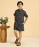 Bugandbees Cotton Woven Half Sleeves Textured Coordinating Shirt & Shorts Set - Navy Blue