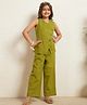 Bugandbees Cotton Flex Woven Sleeveless Solid Top & Pant Set - Lime Green