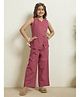 Bugandbees Cotton Flax Woven Sleeveless Solid Top & Pant Set - Pink