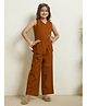 Bugandbees Cotton Flax Woven Sleeveless Solid Top & Pant Set - Tan Brown