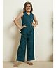 Bugandbees Cotton Flax Woven Sleeveless Solid Top & Pant Set - Teal Blue
