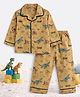 TIPPY TOP Cotton Woven Full Sleeves Dinosaur Printed Coordinating Shirt & Pant Night Suit - Light Brown