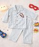 TIPPY TOP Pure Cotton Woven Full Sleeves Striped & Star Patch Detailed Coordinating Shirt & Pajama Night Suit - Blue