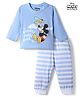 Babyhug Disney Single Jersey Knit Full Sleeves T-Shirt & Striped Pyjama Night Suit With Mickey Mouse Graphic - Light Blue