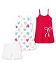 Plan B Cotton Knit Pack Of 2 Sleeveless Hearts & Bow Printed Dresses With Shorts - White & Red