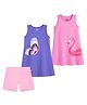 Plan B Cotton Knit Pack Of 2 Sleeveless Flamingo & Butterfly  Printed Dresses With Shorts - Pink & Purple