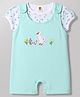 ToffyHouse Knitted Half Sleeves Dungaree Style Romper with Half Sleeves T-Shirt Birds Embroidered - Sea Green