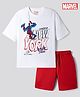 Primo Gino Marvel 100% Cotton Knit Drop Shoulder Half Sleeves T-Shirt & Shorts Set With Spider Man Graphics - Red