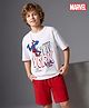 Primo Gino Marvel 100% Cotton Knit Drop Shoulder Half Sleeves T-Shirt & Shorts Set With Spider Man Graphics - Red