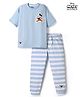 Primo Gino Disney Single Jersey Knit Full Sleeves T-Shirt & Striped Pyjama Night Suit with Mickey Mouse Patch - Sky Blue