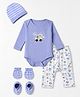 Babyhug 100% Cotton Interlock Knit Full Sleeves Teddy Bear Printed Onesies with Leggings & Cap Mittens and Booties - White