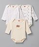 Babyhug Interlock Knit Full Sleeves Striped Onesies with Bear Applique Pack of 3 - White